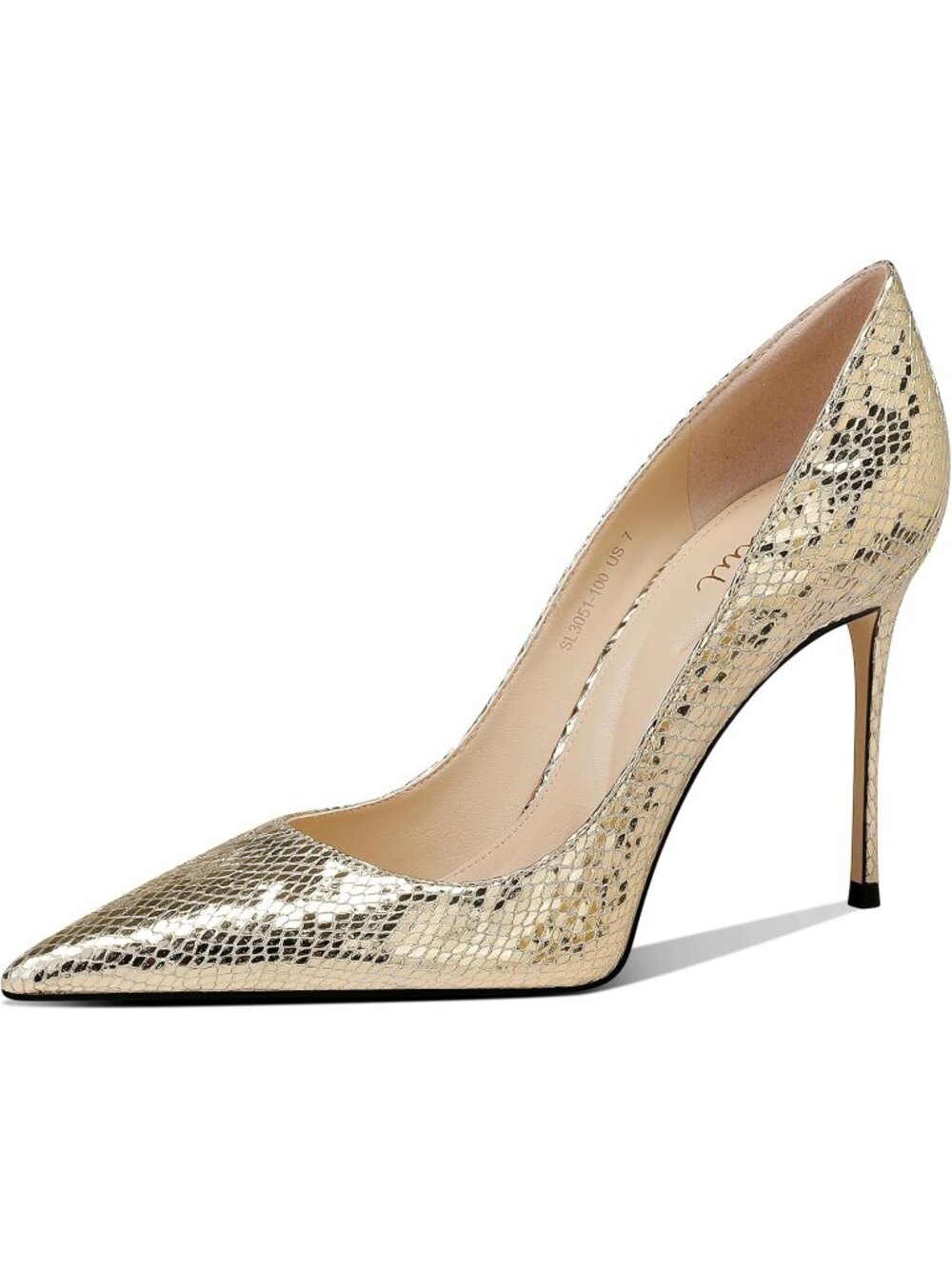 Women's Light Gold Pointed Toe Stiletto Pumps Closed Toe High Heels Pointed Toe